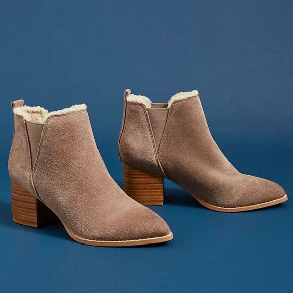 LIENDO Seychelles Boots Womens 8.5 Taupe Suede Ankle Bootie Shearling Shoe Cabin - Picture 1 of 12